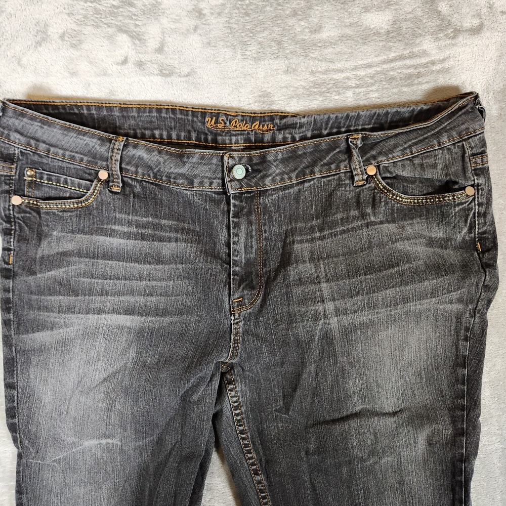 US Polo Assn Shorts Women's 19/20 43X21 Bermuda Dark Jean Blue Mom Whiskering - Picture 5 of 15